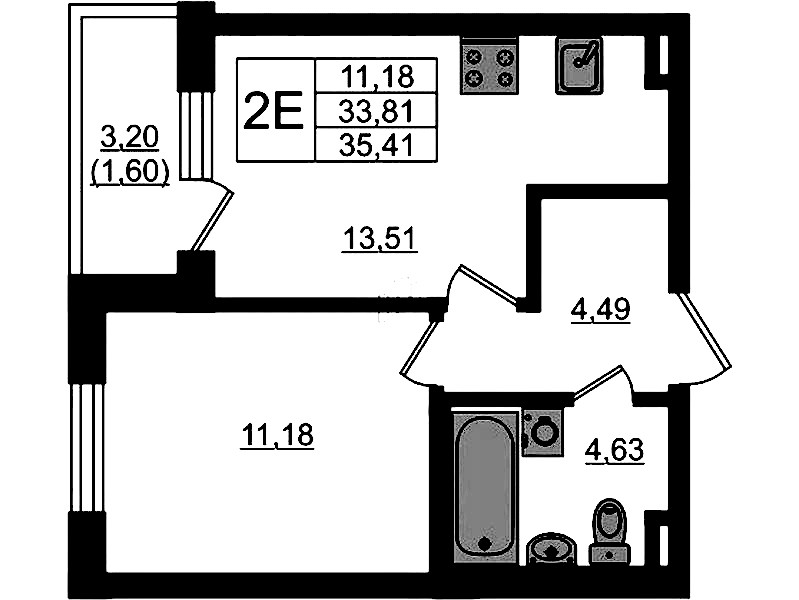 1-комнатная квартира 35.41 м², 1/4 эт., ЖК «Новая история»